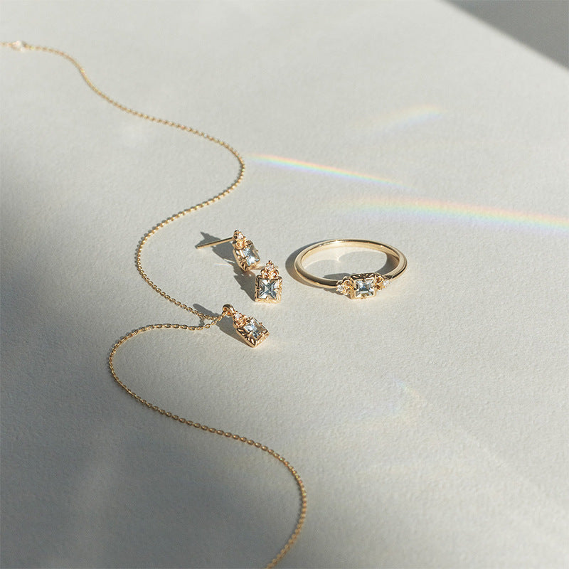 【輕奢】黑桃海語-14K金+925純銀海藍寶鋯石