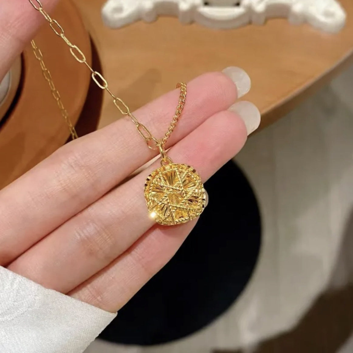 【金輝】拉絲方糖古法金招財項鍊