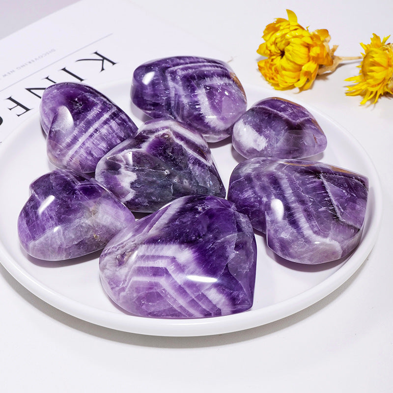 【礦藏】原礦愛心夢幻紫水晶/隨身攜帶手把件(附絨布袋)