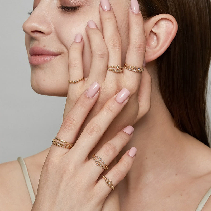 【輕奢】冰晶蕾絲之吻-14K金+925純銀白鋯石戒指