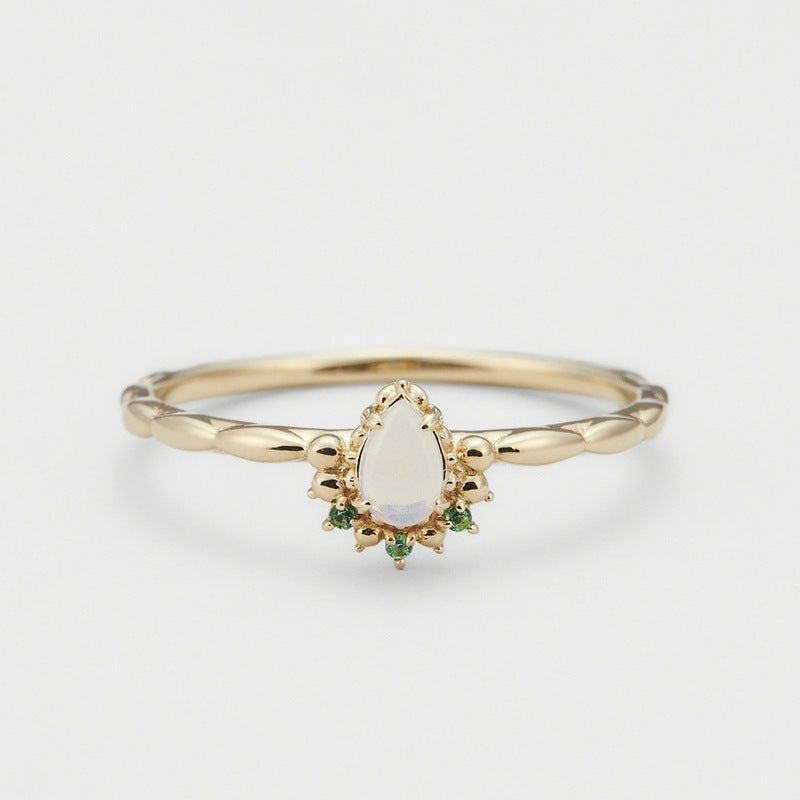 【輕奢】黃金時代-14K金+925純銀蛋白石、綠尖晶戒指