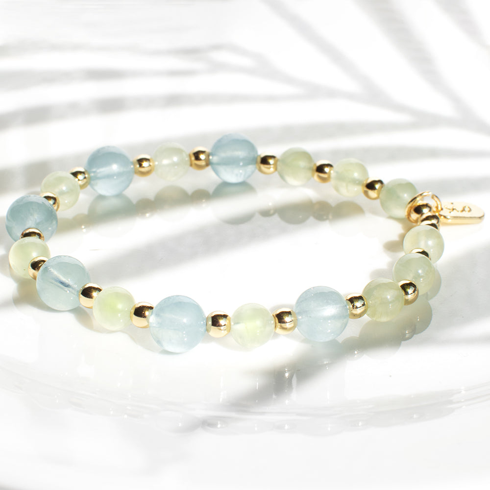 能量手鍊【雨露清晨-吊墜款】海藍寶葡萄石手鍊