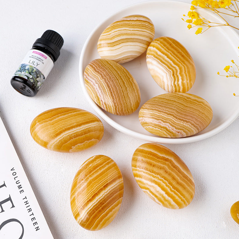 【礦藏】原礦黃色方解石/隨身攜帶手把件(附絨布袋)