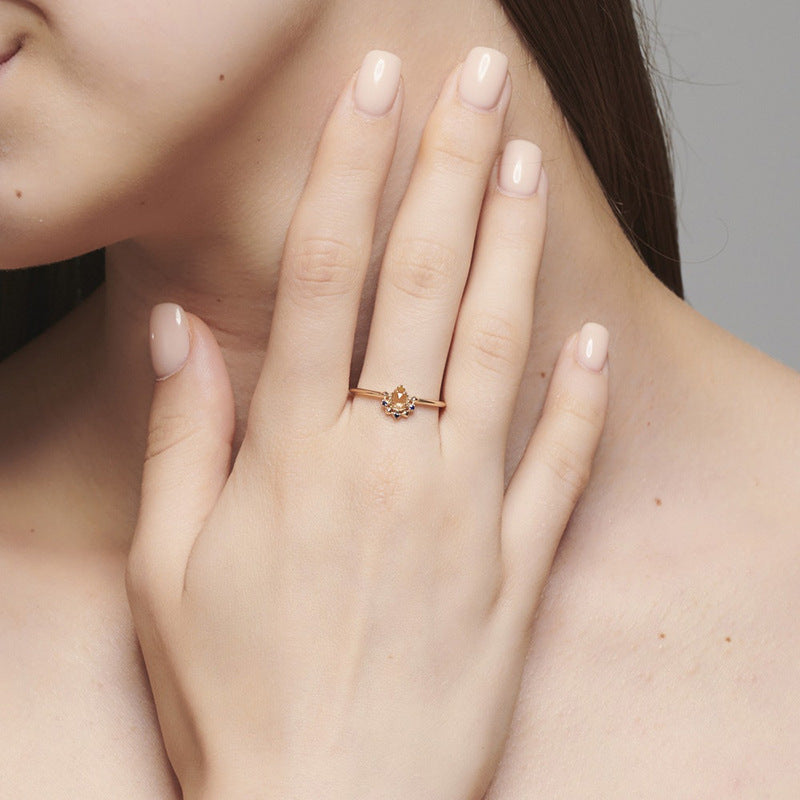 【輕奢】黃金時代的寵愛-14K金+925純銀檸檬黃水晶、藍尖晶戒指