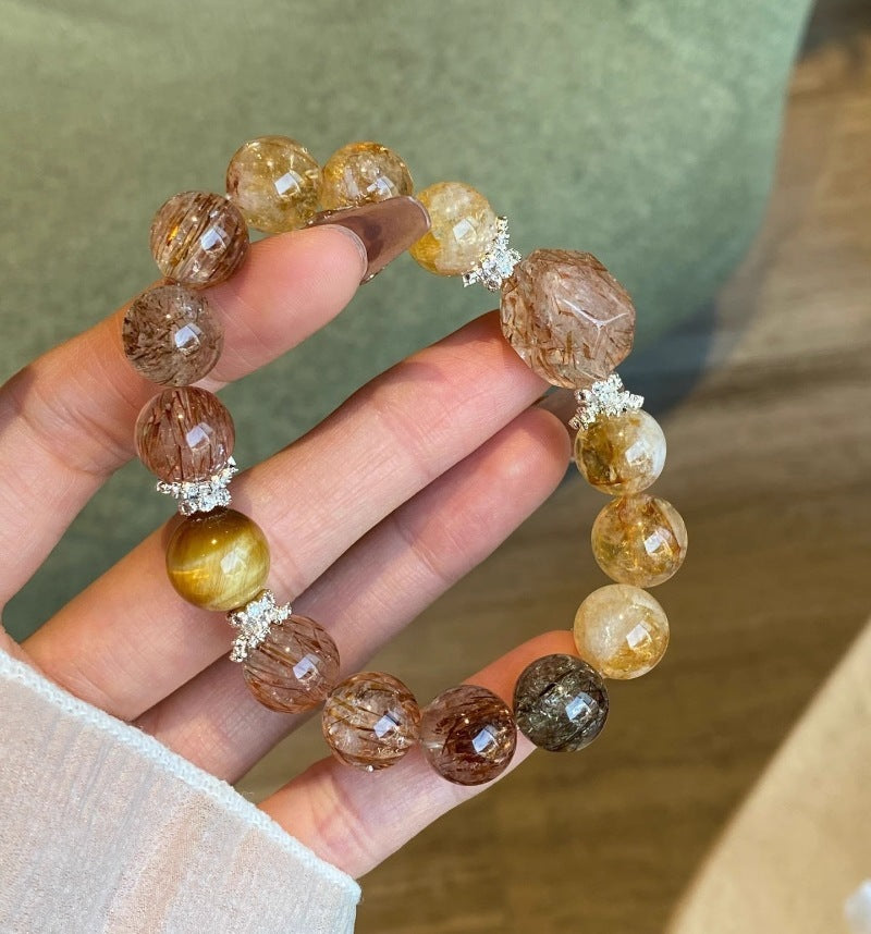 【金曜轉運】黑金超七x黃塔晶x白水晶x虎眼石x茶水晶招財開運多效健康手鍊