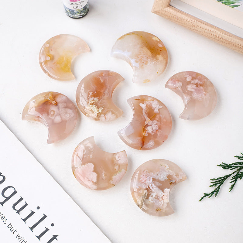 【礦藏】原礦櫻花瑪瑙月亮/隨身攜帶手把件(附絨布袋)