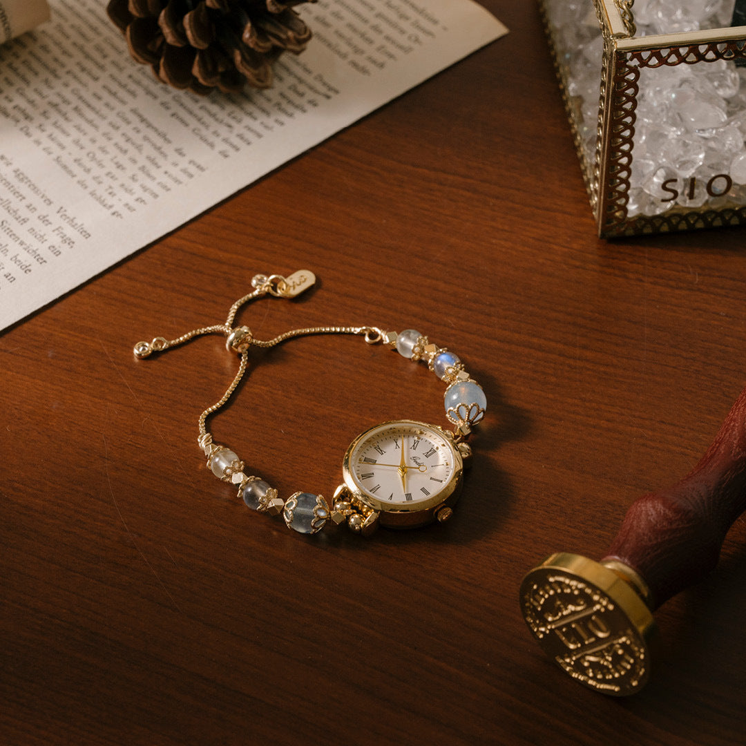 【時光】水晶腕帶手錶-潮汐(海藍寶/月光石/葡萄石)