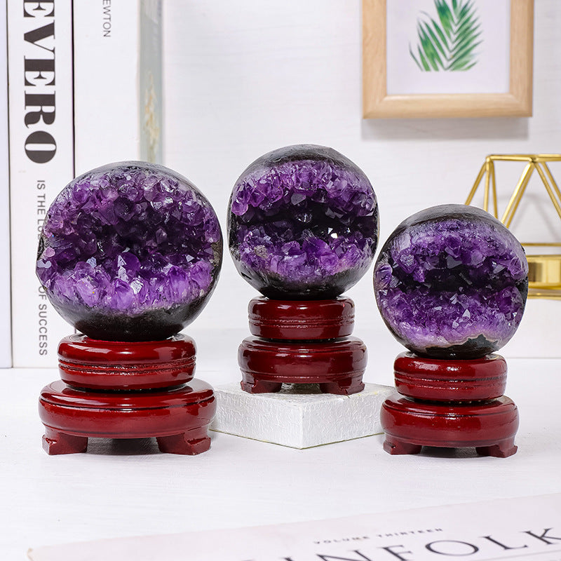 【礦藏】天然烏拉圭紫水晶開口笑咬錢水晶球