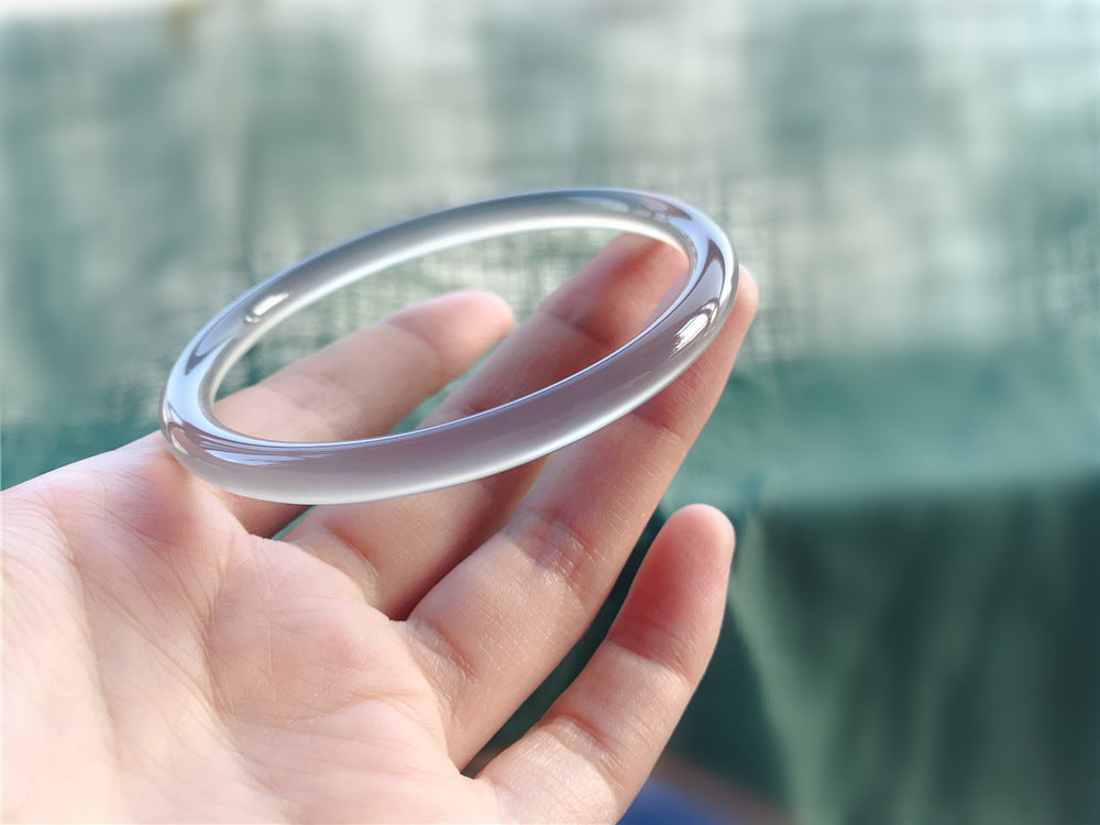【玉鐲】冰種煙灰圓條美人鐲6mm