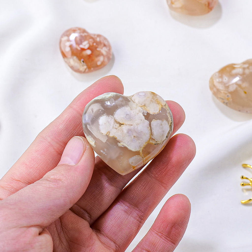 【礦藏】原礦櫻花瑪瑙愛心/隨身攜帶手把件(附絨布袋)