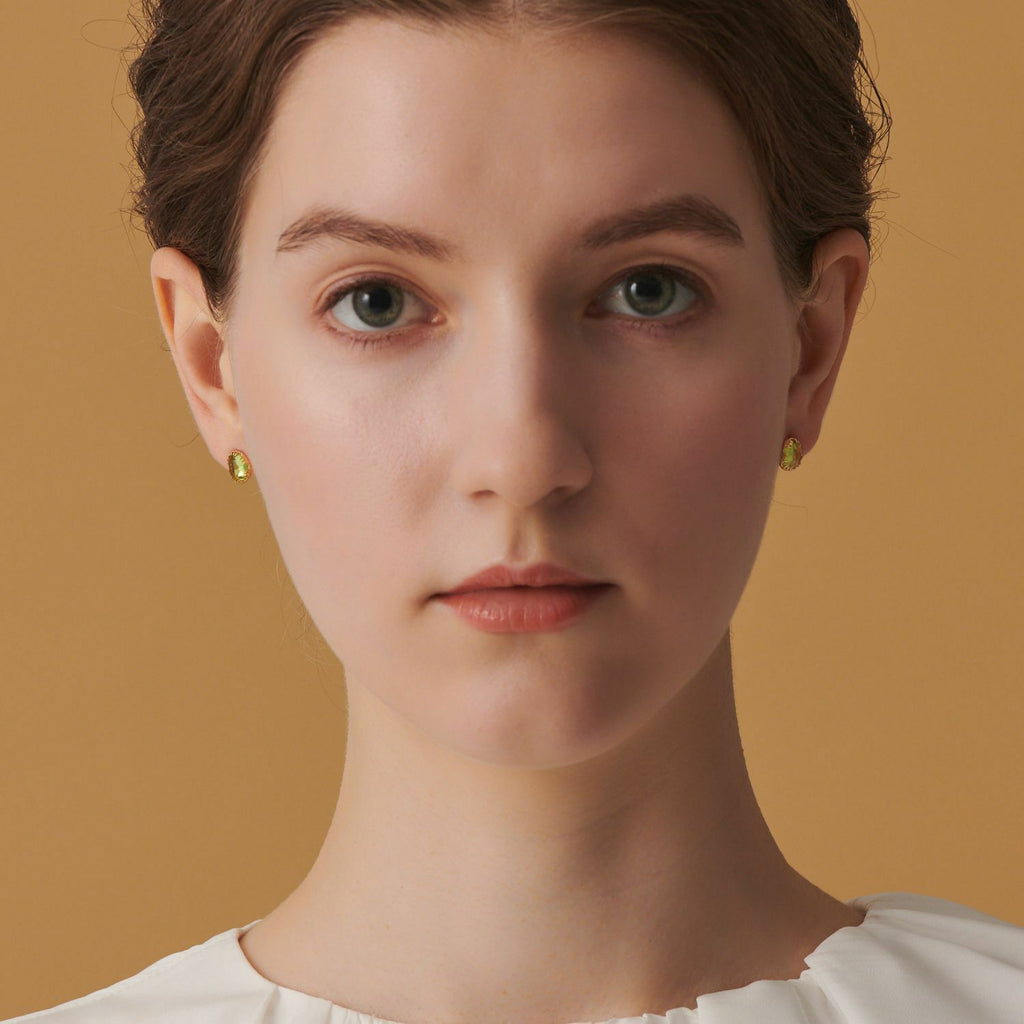 【輕奢】春日回憶-14K金+925純銀綠橄欖石耳環