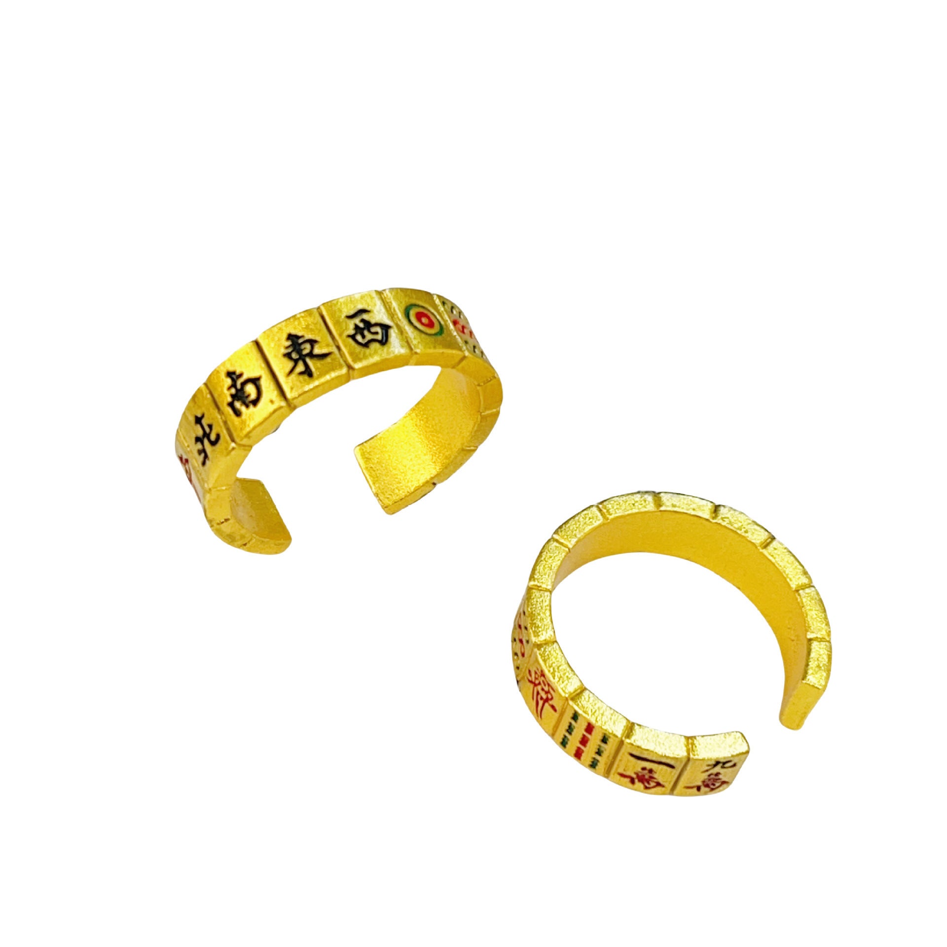 【金輝】十三么琺瑯麻將一定胡古法沙金開口戒指