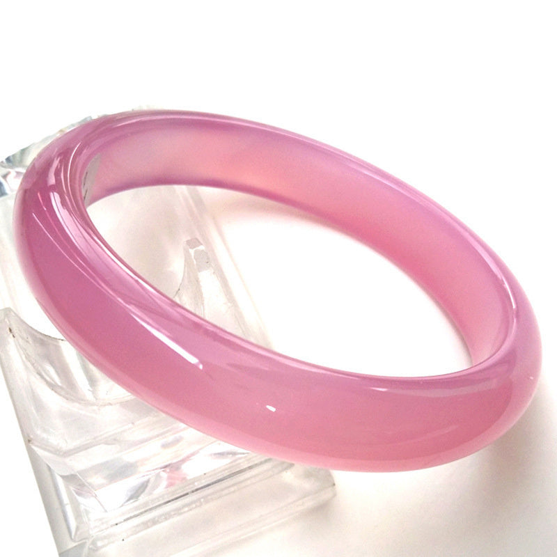 【玉鐲】桃花朵朵開-粉色瑪瑙手鐲(寬條)