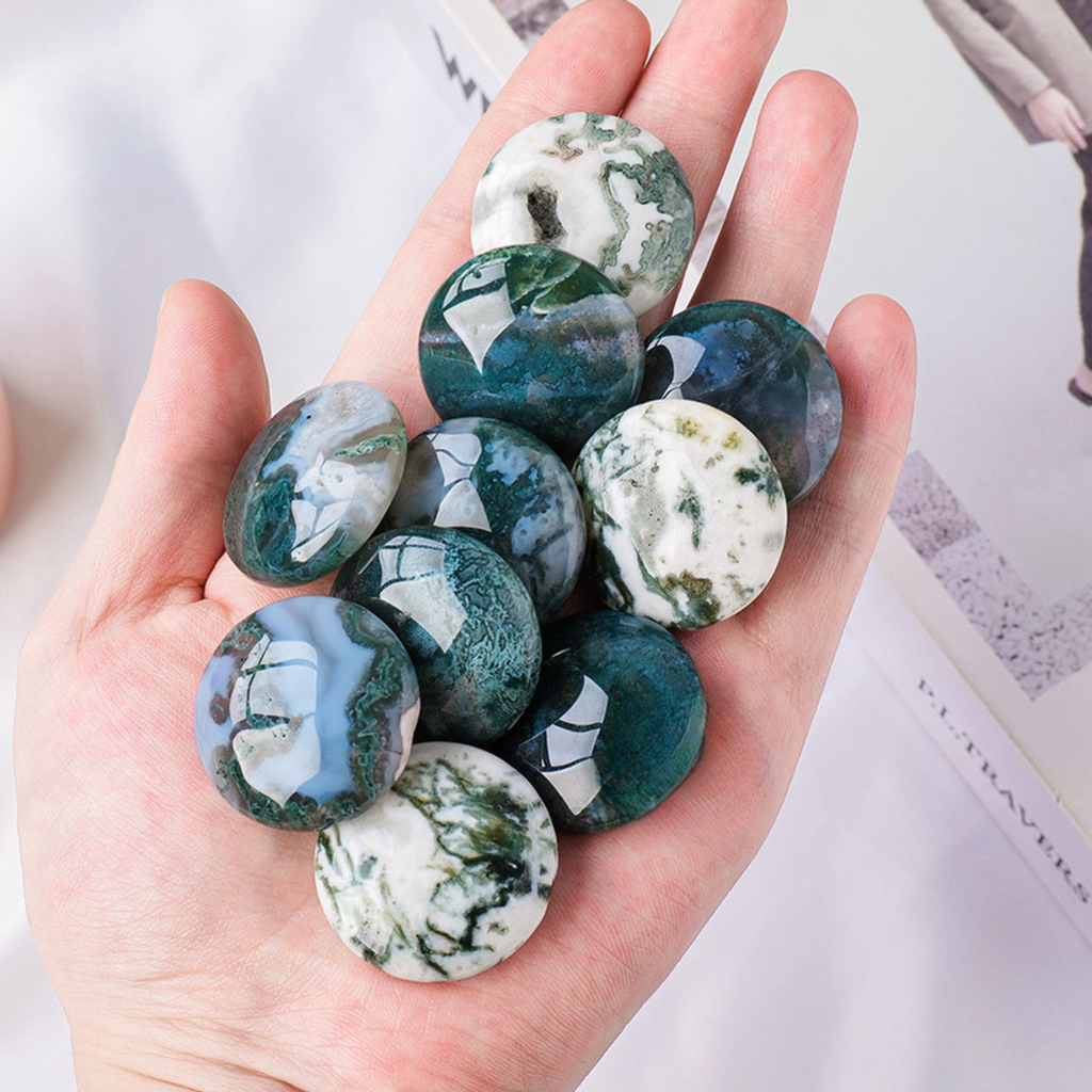 【礦藏】原礦水草瑪瑙掌心石/隨身攜帶手把件(附絨布袋)