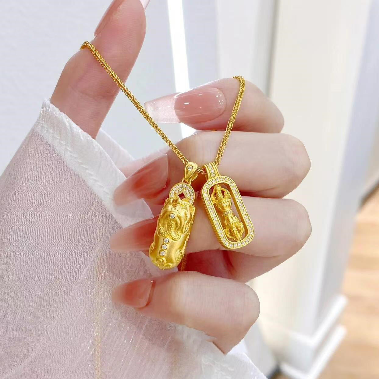 【金輝】貔貅+金剛杵招財平安金沙鑲鑽項鍊