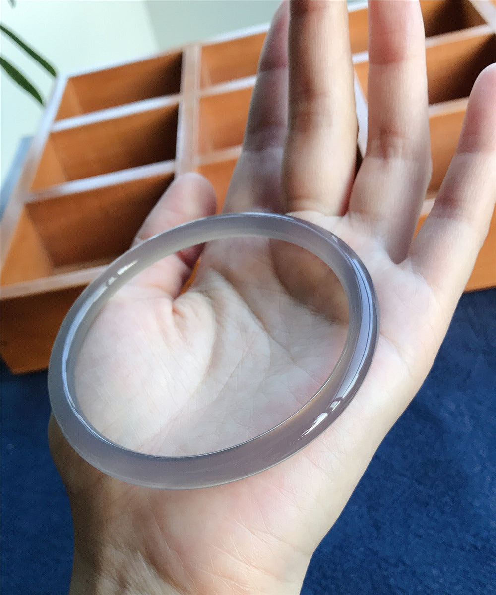 【玉鐲】冰種煙灰圓條美人鐲6mm