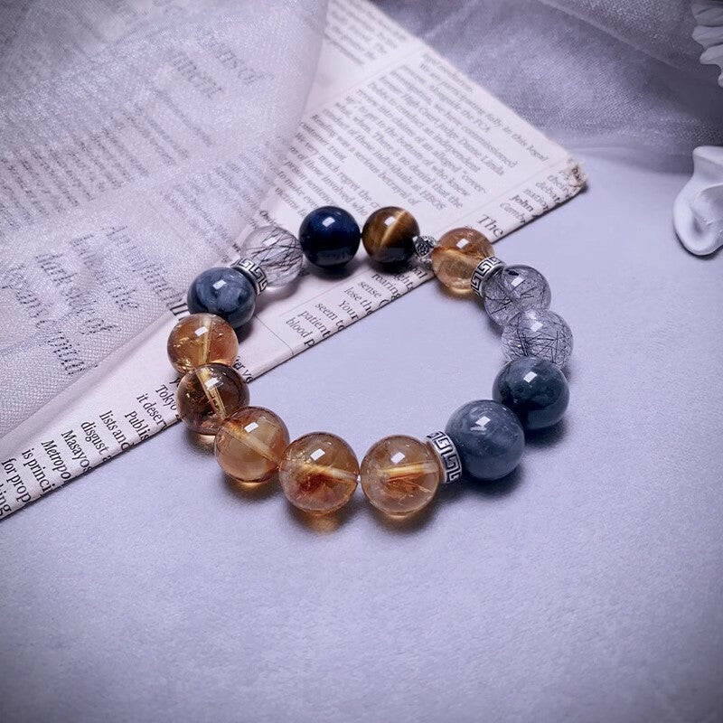 【曜力之環】金字塔黃水晶×灰髮晶×鷹眼石能量手鍊