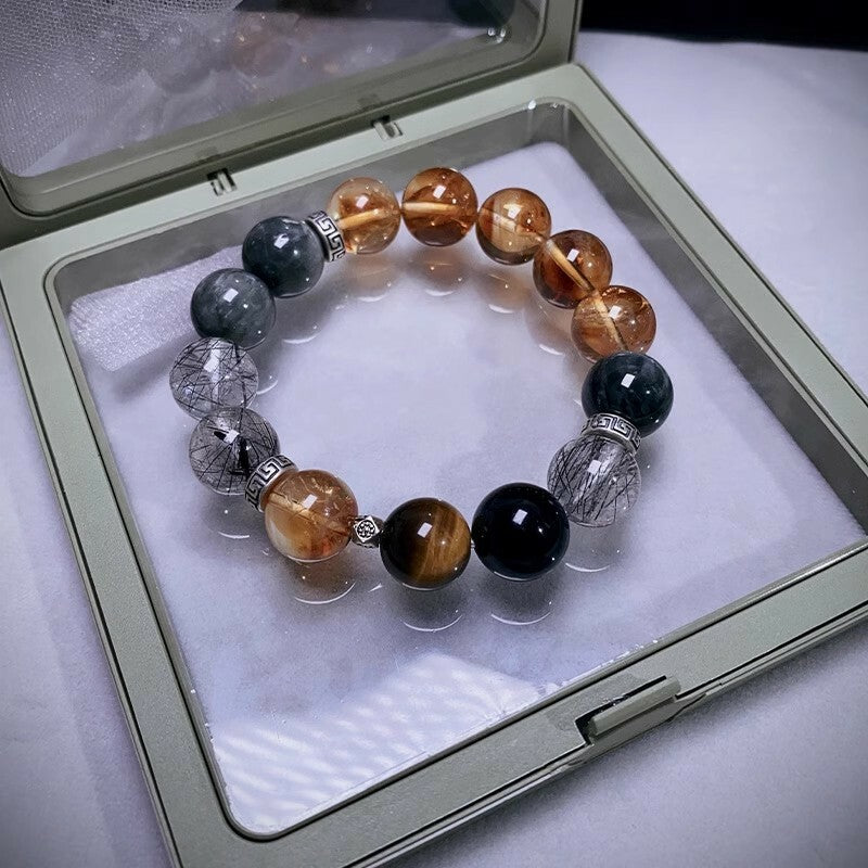 【曜力之環】金字塔黃水晶×灰髮晶×鷹眼石能量手鍊
